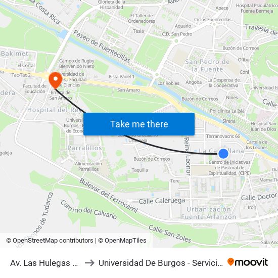 Av. Las Hulegas Rotonda to Universidad De Burgos - Servicios Centrales map