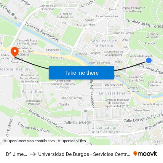 Doña Jimena to Universidad De Burgos - Servicios Centrales map