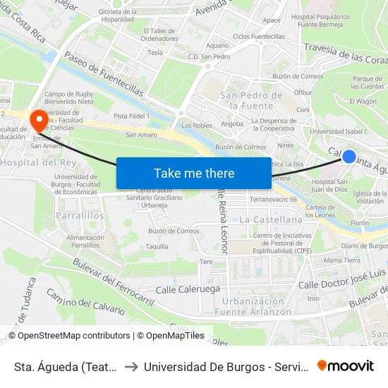 Santa Águeda 19 to Universidad De Burgos - Servicios Centrales map