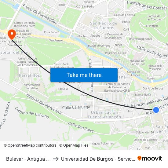 Antigua Estación Ffcc to Universidad De Burgos - Servicios Centrales map