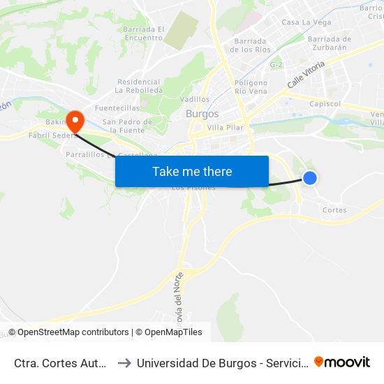 Ctra. Cortes Autoescuela to Universidad De Burgos - Servicios Centrales map