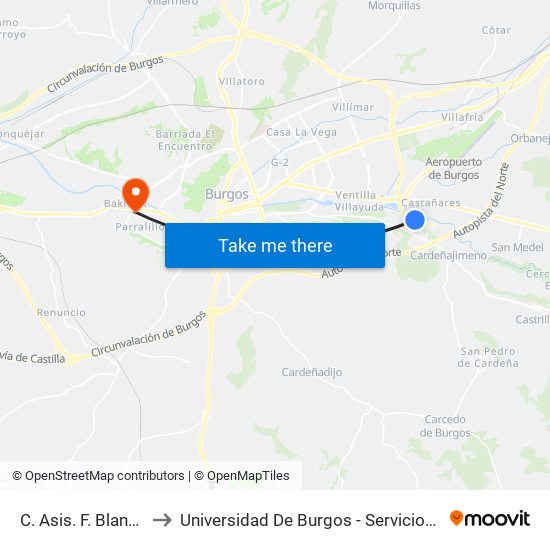 C. Asis. F. Blancas 3ª to Universidad De Burgos - Servicios Centrales map