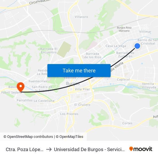 Poza - López Rodó to Universidad De Burgos - Servicios Centrales map
