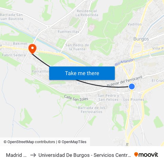 Madrid 28 to Universidad De Burgos - Servicios Centrales map