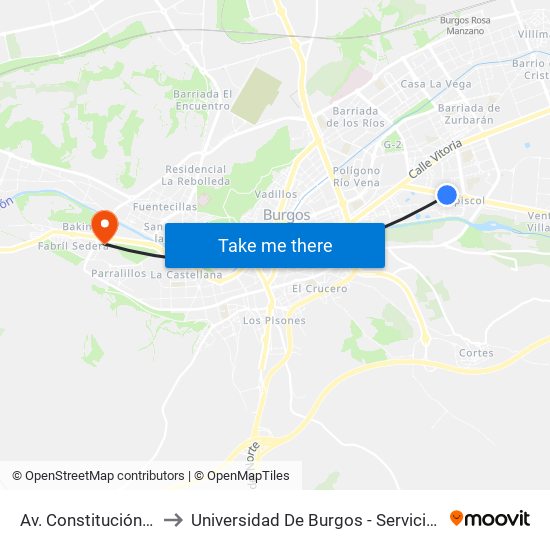 Av. Constitución 42 to Universidad De Burgos - Servicios Centrales map