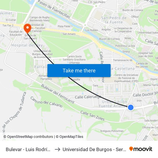 Bulevar - Luis Rodríguez Arango to Universidad De Burgos - Servicios Centrales map