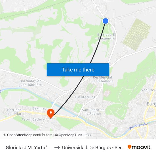 Glorieta J.M. Yartu 'El Encuentro' to Universidad De Burgos - Servicios Centrales map