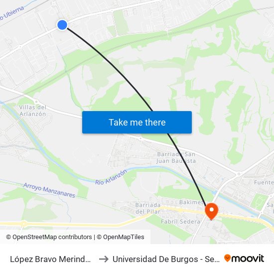 López Bravo Merindad Río Ubierna to Universidad De Burgos - Servicios Centrales map