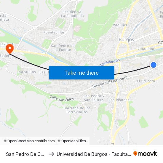San Pedro De Cardeña 33 to Universidad De Burgos - Facultad De Educación map