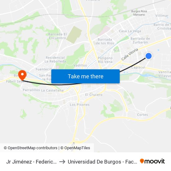 Jr Jiménez - Federico García Lorca to Universidad De Burgos - Facultad De Educación map