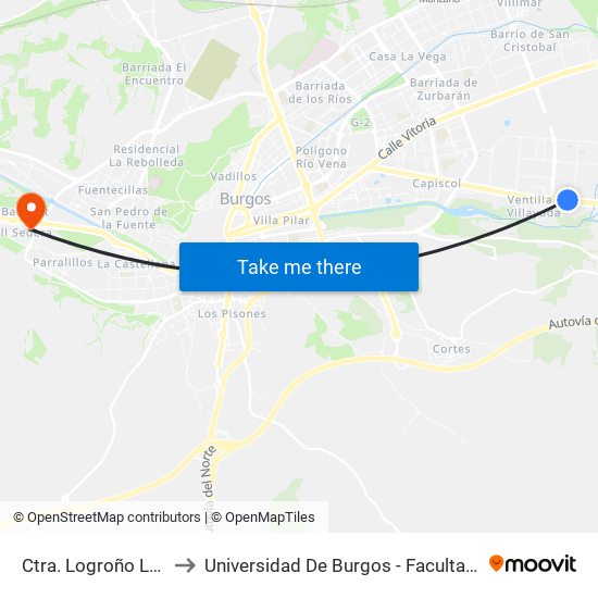 Ctra. Logroño La Meseta to Universidad De Burgos - Facultad De Educación map