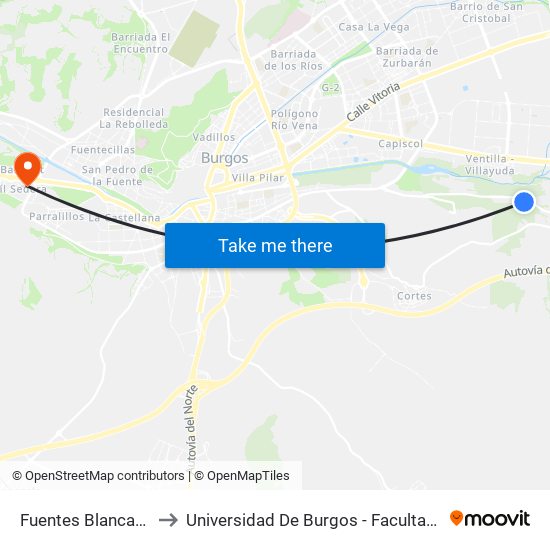 Fuentes Blancas Parque to Universidad De Burgos - Facultad De Educación map
