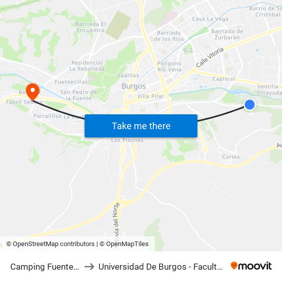 F. Blancas - Camping to Universidad De Burgos - Facultad De Educación map