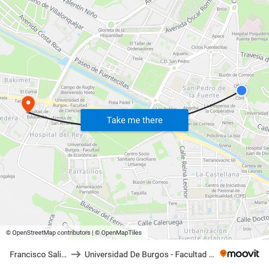 Francisco Salinas 22 to Universidad De Burgos - Facultad De Educación map
