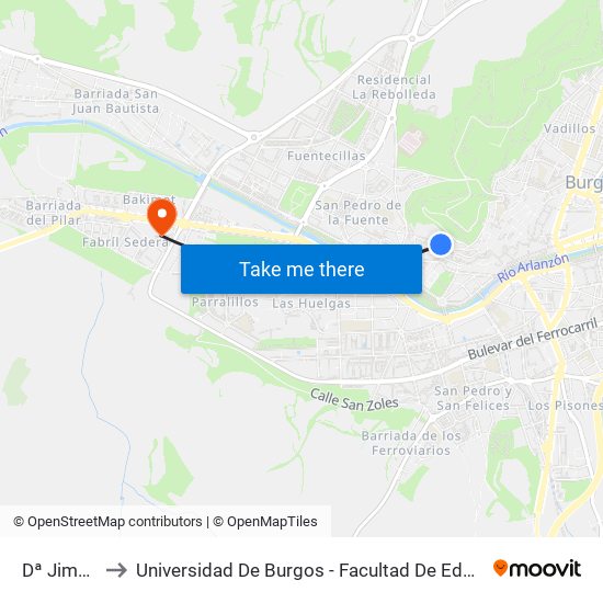 Doña Jimena to Universidad De Burgos - Facultad De Educación map