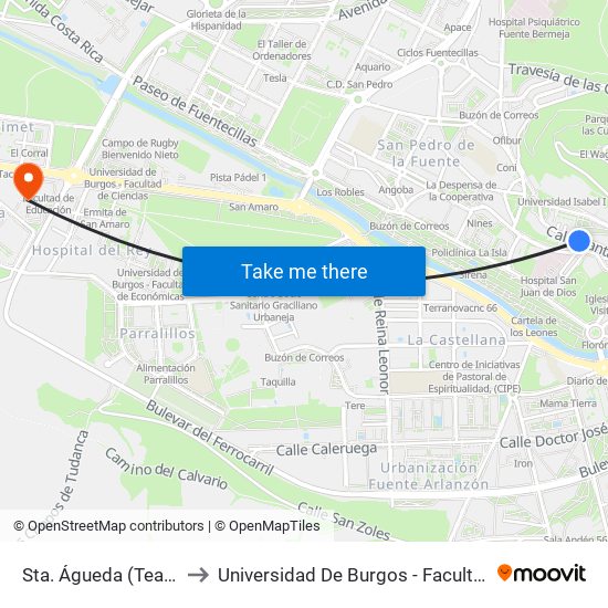 Santa Águeda 19 to Universidad De Burgos - Facultad De Educación map