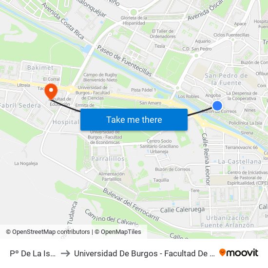 Pº De La Isla 20 to Universidad De Burgos - Facultad De Educación map
