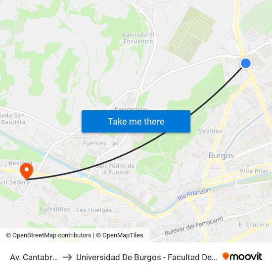 Av. Cantabria 91 to Universidad De Burgos - Facultad De Educación map