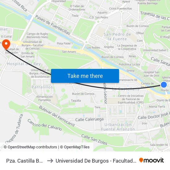 Pza. Castilla Barrantes to Universidad De Burgos - Facultad De Educación map