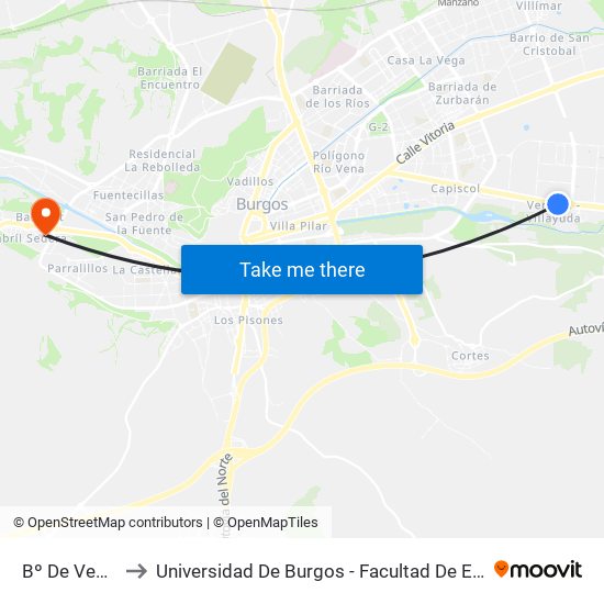 Barrio De La Ventilla to Universidad De Burgos - Facultad De Educación map