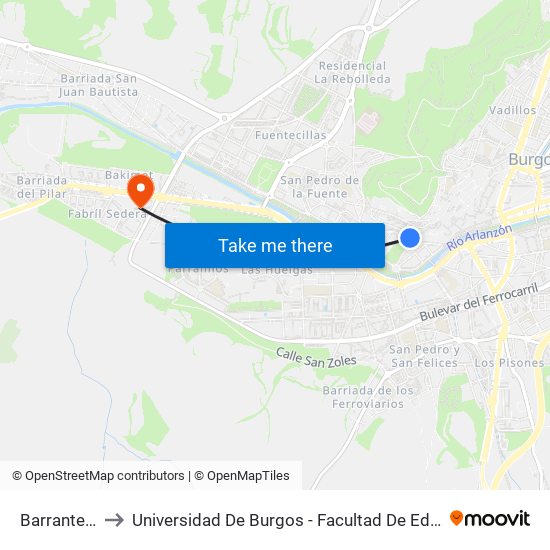 Barrantes 2 to Universidad De Burgos - Facultad De Educación map
