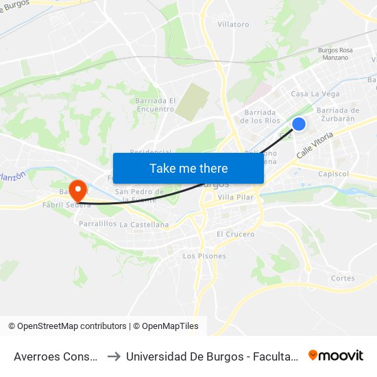 Averroes - Conservatorio to Universidad De Burgos - Facultad De Educación map