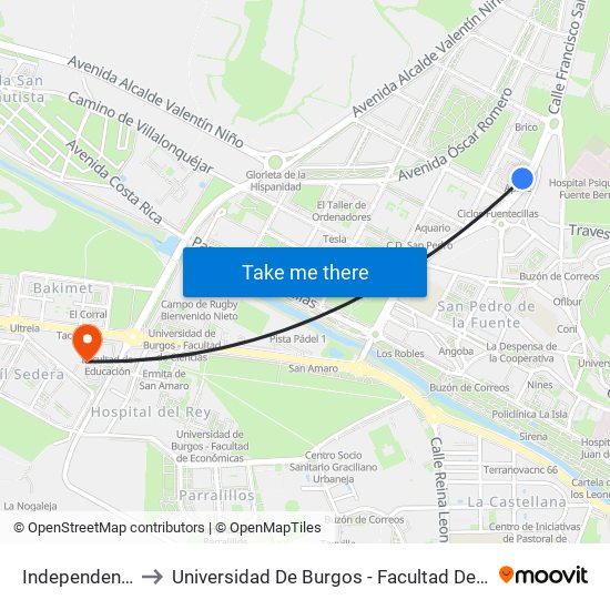 Independencia 5 to Universidad De Burgos - Facultad De Educación map