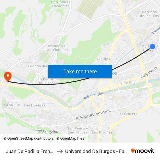 Juan De Padilla Frente Ambulatorio to Universidad De Burgos - Facultad De Ciencias map