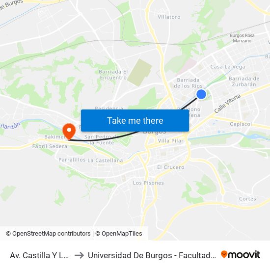Av. Castilla Y León 38 to Universidad De Burgos - Facultad De Ciencias map