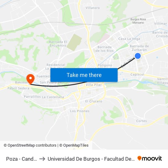 Poza - Candelas to Universidad De Burgos - Facultad De Ciencias map