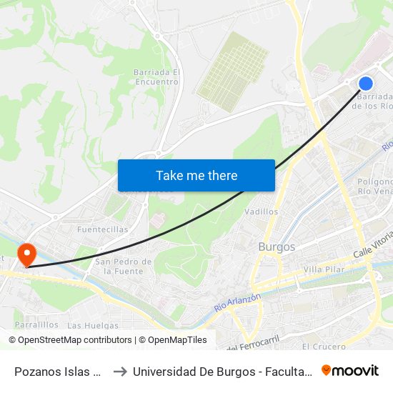 Pozanos Revenga to Universidad De Burgos - Facultad De Ciencias map