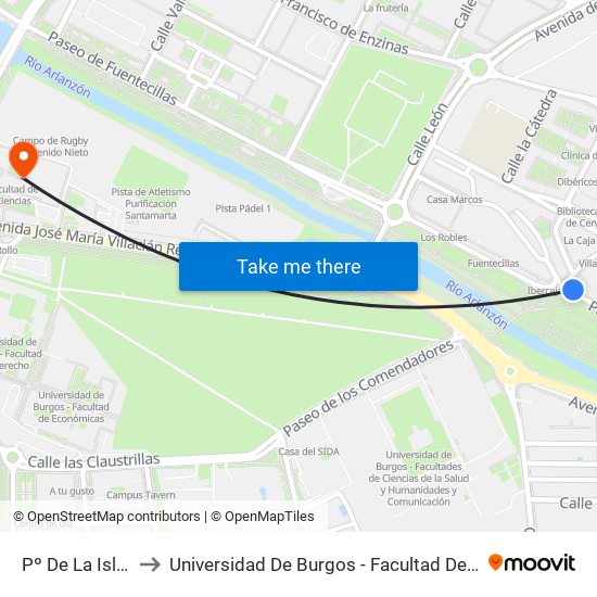Pº De La Isla 20 to Universidad De Burgos - Facultad De Ciencias map