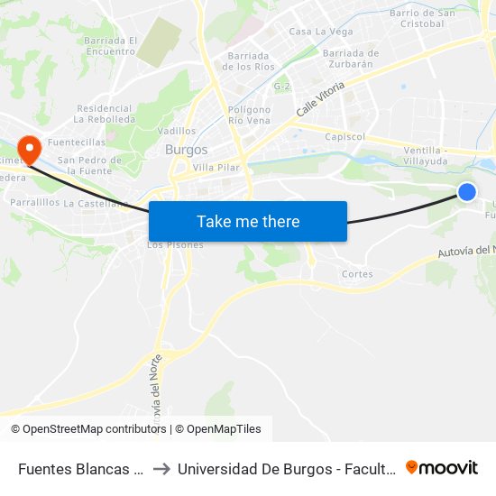 Fuentes Blancas Carretera to Universidad De Burgos - Facultad De Ciencias map