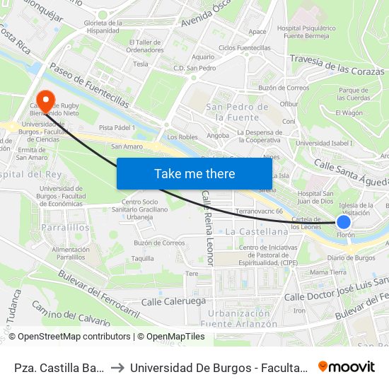 Plaza Castilla - Barrantes to Universidad De Burgos - Facultad De Ciencias map