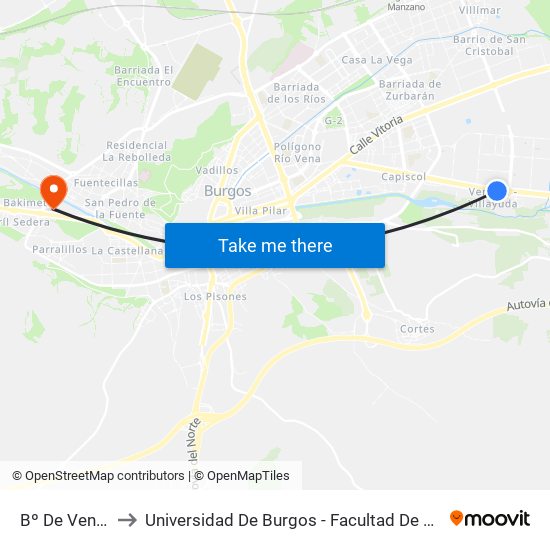 Barrio De La Ventilla to Universidad De Burgos - Facultad De Ciencias map