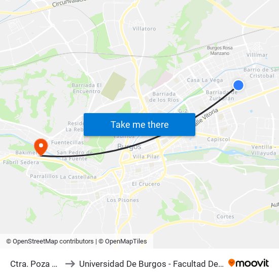 Poza - Asilo to Universidad De Burgos - Facultad De Ciencias map