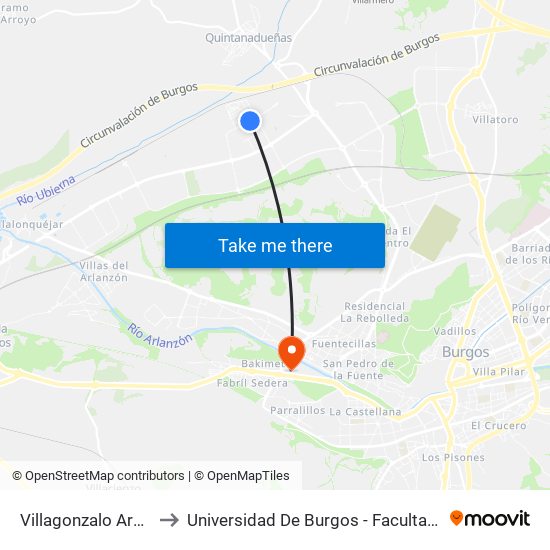 Villagonzalo Arenas Ida to Universidad De Burgos - Facultad De Ciencias map