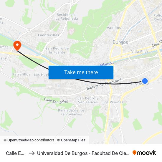 Calle Ebro to Universidad De Burgos - Facultad De Ciencias map