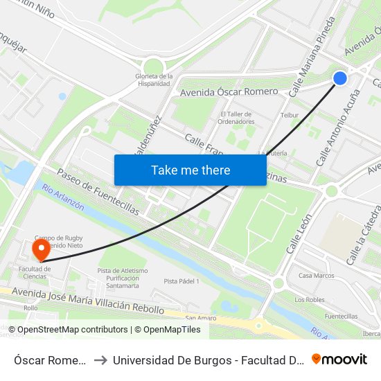 Óscar Romero 33 to Universidad De Burgos - Facultad De Ciencias map