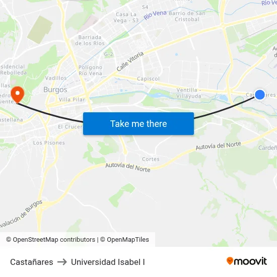 Castañares to Universidad Isabel I map