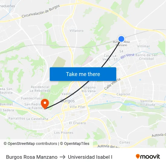Burgos Rosa Manzano to Universidad Isabel I map
