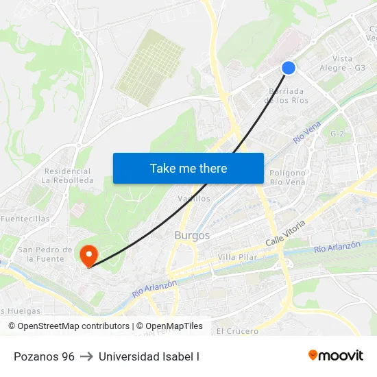 Pozanos 96 to Universidad Isabel I map