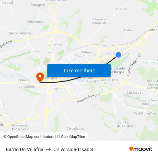 Barrio De Villafría to Universidad Isabel I map