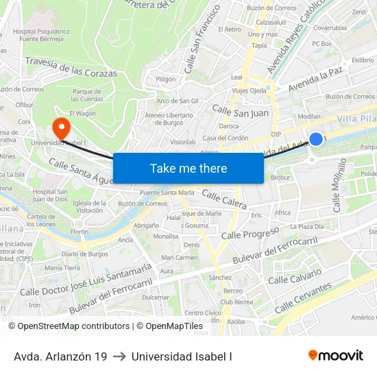 Avda. Arlanzón 19 to Universidad Isabel I map