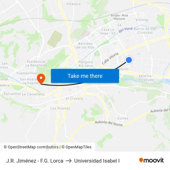 J.R. Jiménez - F.G. Lorca to Universidad Isabel I map