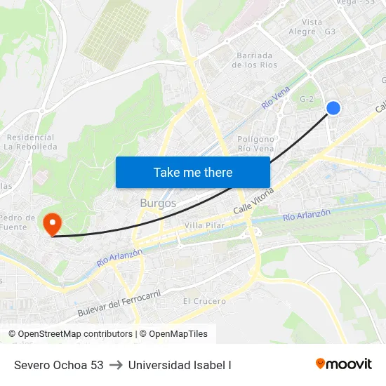 Severo Ochoa 53 to Universidad Isabel I map