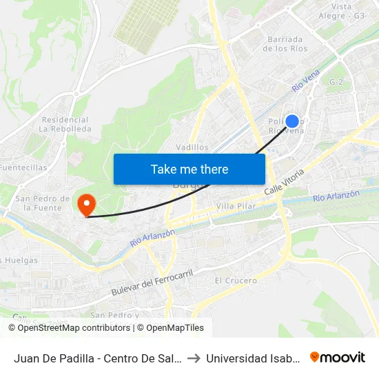 Juan De Padilla - Centro De Salud to Universidad Isabel I map