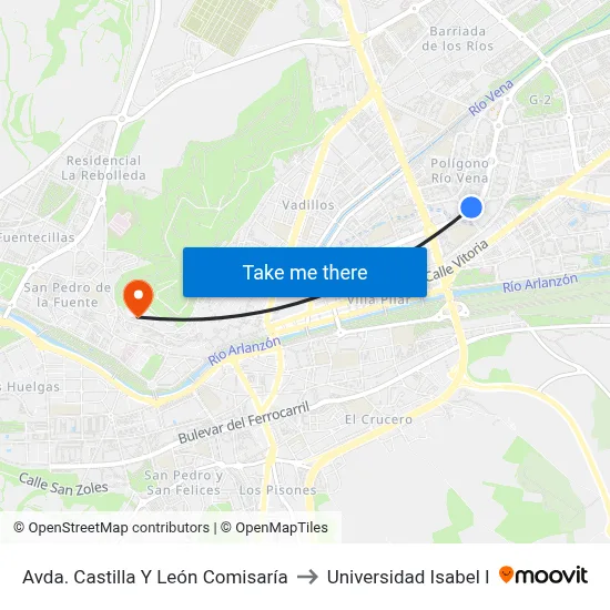 Avda. Castilla Y León Comisaría to Universidad Isabel I map