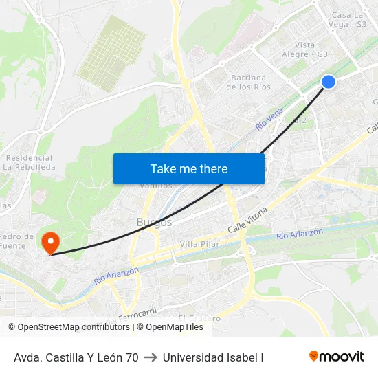 Avda. Castilla Y León 70 to Universidad Isabel I map