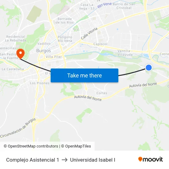 Complejo Asistencial 1 to Universidad Isabel I map